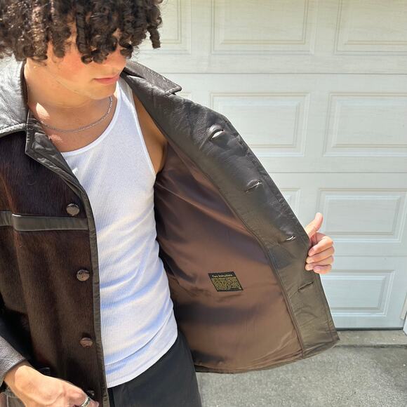 Vintage 70s Men's A Robert Lewis Idea Cowhair Leather Button Up Jacket Size 40 - Picture 6 of 7